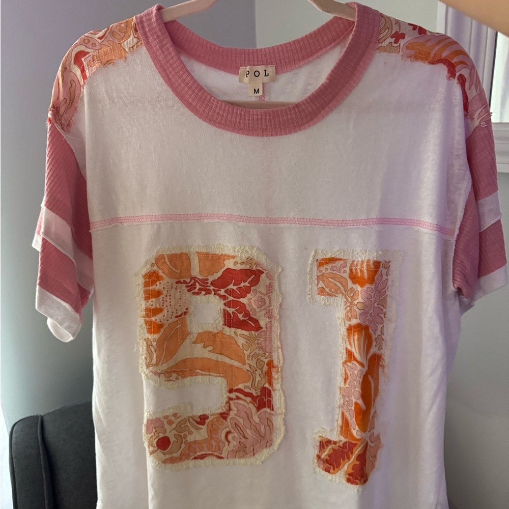 POL Women's White and Pink Graphic Tee